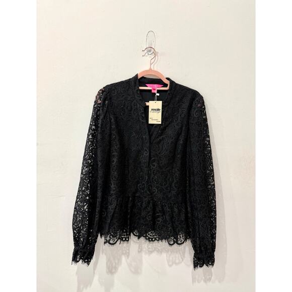 Lilly Pulitzer Jacelynne Long Sleeve Delicate Lace Blouse Black Women's Size M - Picture 2 of 5